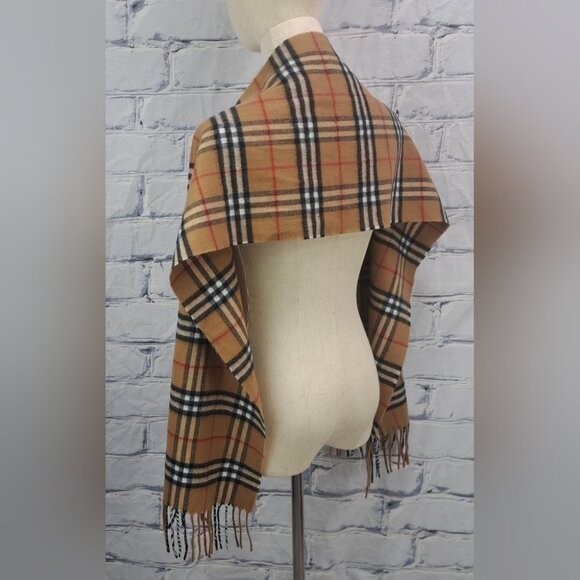 Burberry Vintage Scarf Nova Check Cashmere Wool England Camel 90s Y2K 61" x 11.5 - Picture 1 of 10